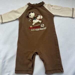 Koala Brown & Cream Baby One-Piece Romper with Rocking Horse Embroidery